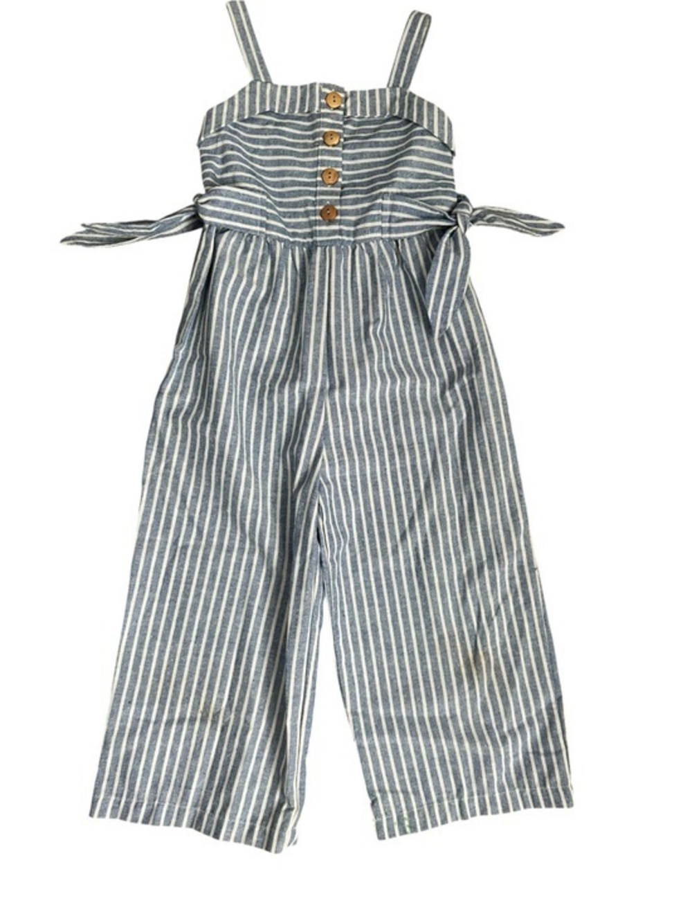 Sequin Hearts Blue and White Striped Jumpsuit